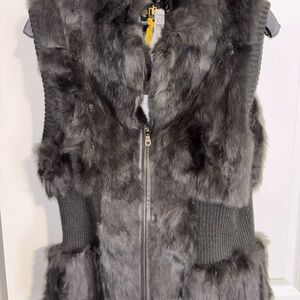 Neiman Marcus Charcoal Fur Vest with Knit Accents